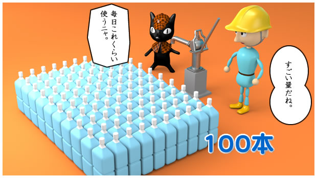 1日に使う水の量はペットボトル100本以上